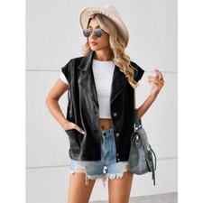 Pocketed Button Up Sleeveless Denim Jacket