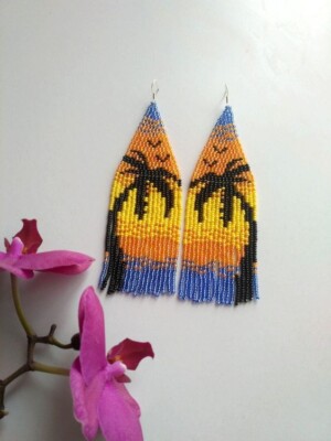 Tribal Earrings Native Large Boho American Seed Beads Handmade Earring