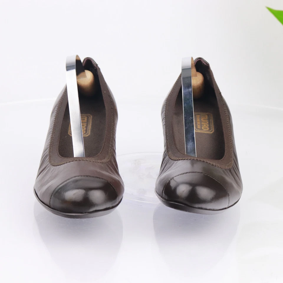 Zapato de vestir Munro Odette para mujer talla 7,5 AMPLIO cuero marrón tacón ancho cómodo Foto 2 de 4