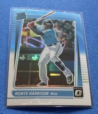 2021 Donruss Optic Carolina Blue & White #99 Monte Harrison RC Miami Marlins