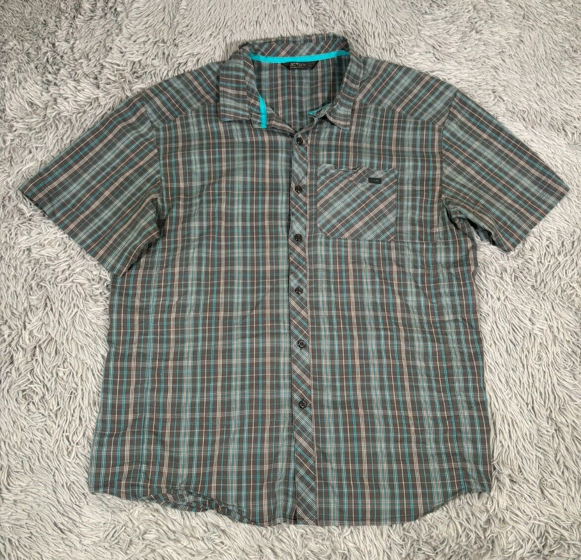 Arc'teryx Camicia Uomo XL Grigio Blu Plaid Bottoni Manica Corta Leggera