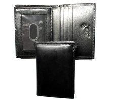L-Fold Credit Card Trifold Leather Wallet - RFID Safe - Black