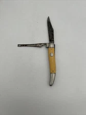 Vintage Imperial Yellow 2-Blade Folding Pocket Fish Knife & Scaler 3.25” Blade