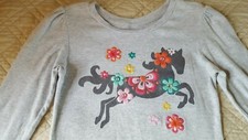 Girl cotton dress gray 8 10 12 S M unicorn horse flower embroidery rhinestone
