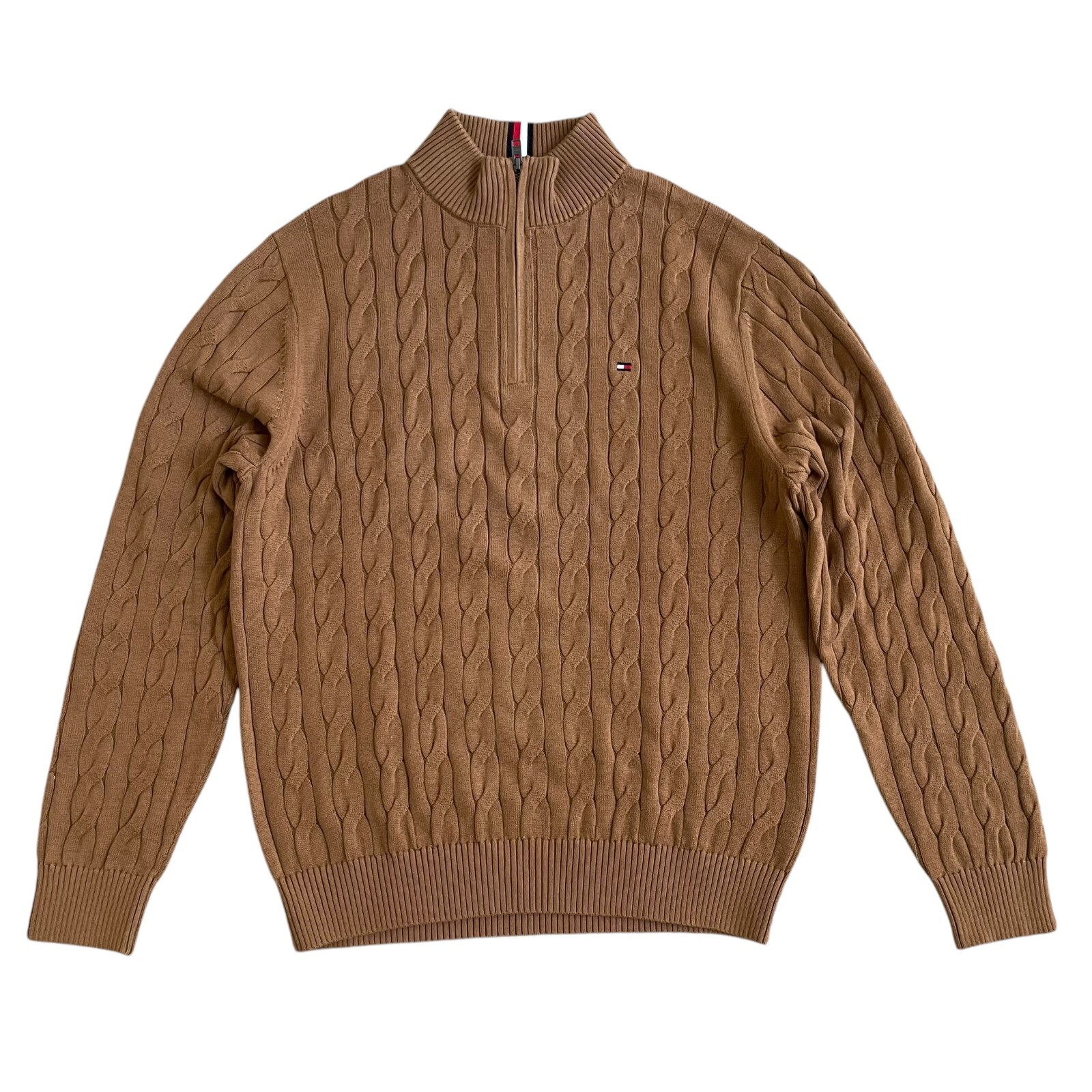 Tommy Hilfiger Men's Regular Fit Essential Solid Cable Knit Quarter Zip Sweater