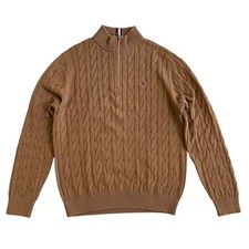 Tommy Hilfiger Men's Regular Fit Essential Solid Cable Knit Quarter Zip Sweater