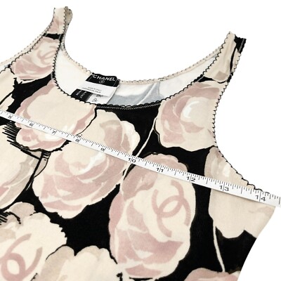 CHANEL Vintage 04A CC Camellia Logo Tank Top #38 Black Beige Pink