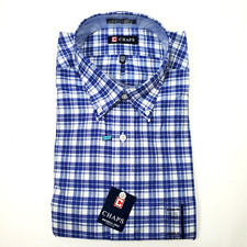 Vtg 80s NOS Chaps Blue Check Oxford Long Sleeve Dress Shirt 17-17 1/2, 34/35