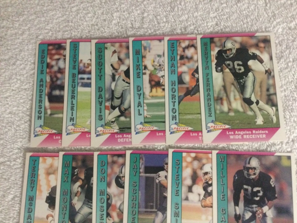 Juego de 21 tarjetas de fútbol americano Allen 1991 Pacific Los Angeles Raiders Team, Long, BO Foto 2 de 4