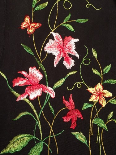 Vtg Victor Costa Womens Black Denim Jacket Small Floral Embellished Snap Front - Picture 3 of 14