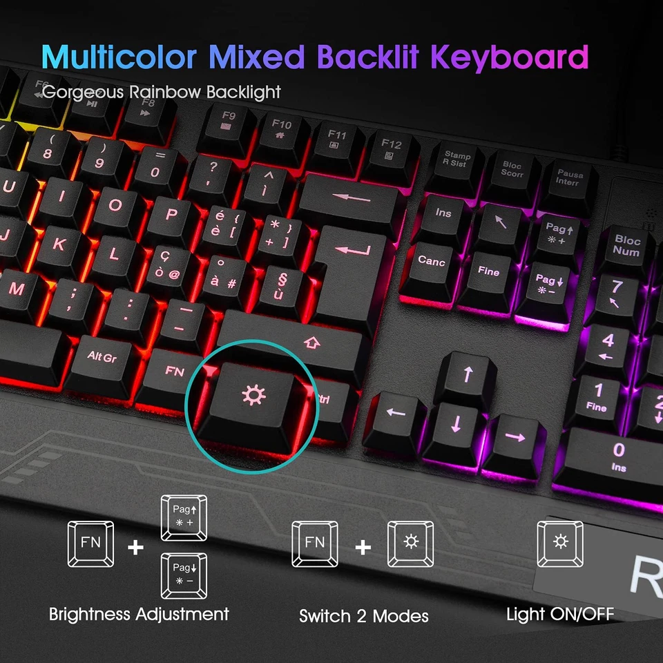 Gaming RK400+ italienisches Layout - Set aus Tastatur und Maus LED-Hintergrun... - Bild 4 von 4