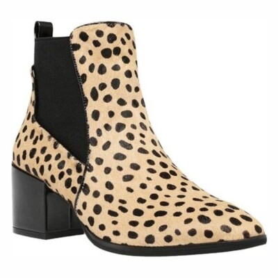 NWT Anne Klein Womens Parson Dot Leopard Calf Hair Chelsea Boot Shoe 7M
