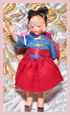 4” Hertwig German Miniature Doll Painted Bisque International Antique Felt Girl