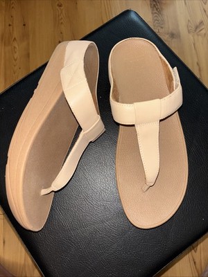 FITFLOP Sz 9 Mina Nude Beige Sandals Wedge Micro Wobbleboard Leather Thong