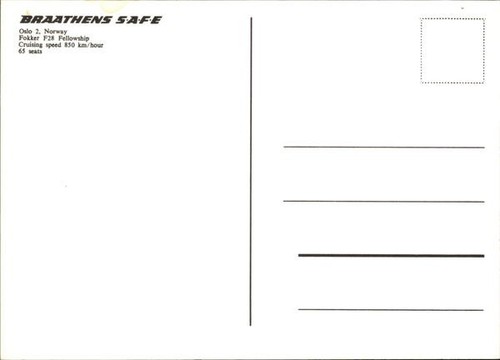 Flugzeug Braathens S.A.F.E.-Fokker F28 Fellowship Vintage Postkarte Postkarte - Bild 2 von 2