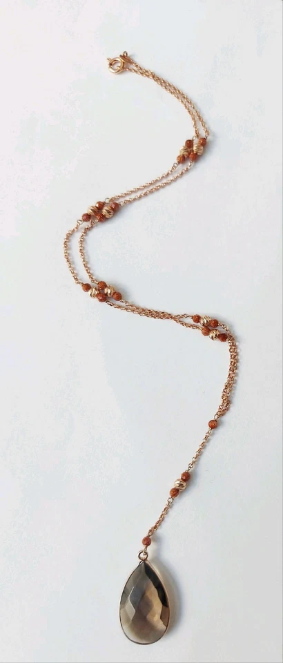 collana in argento 925 laminato oro rosa pietra di luna e goccia di cristallo - Immagine 4 di 4