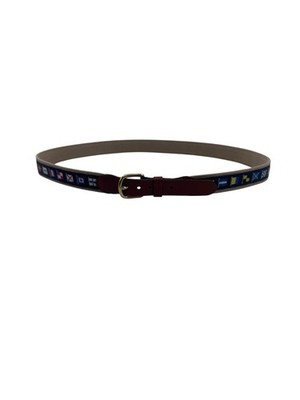World Wide Sportsman Belt Men 44 Nautical Yacht Life Canvas Leather Brass Buckle