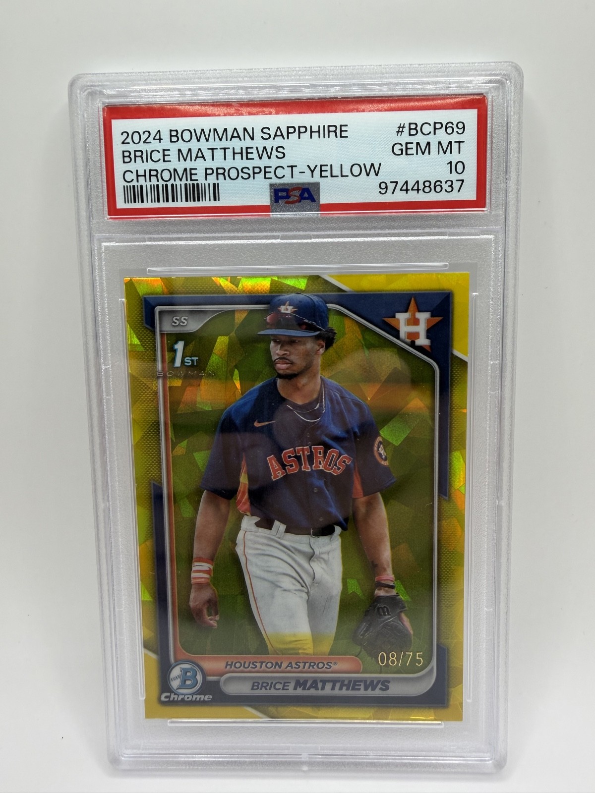 2024 Bowman Sapphire Edition - Chrome Prospects Brice Matthews Yellow /75 (RC)