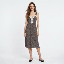 Vintage California Dynasty Black Ditsy Floral Slip Dress Lace Cottage Nightgown