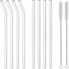 10-Piece Reusable Glass Drinking Straws - 10" X 10 Mm - Smoothie Straws for Milk