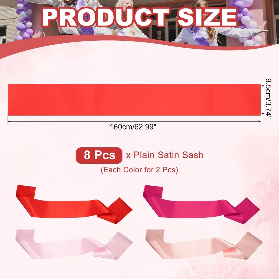 Satin Sash, Blank Sash Pageant Ribbon Party 8 Pack & Pink/Rose Gold ...