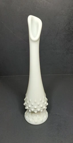 Fenton Hobnail Milk Glass Swung Footed Bud Vase Vintage 9.5”