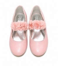 Girls Pink Mary Jane Dress Shoes Flower Accent Flat Round Toe US 12