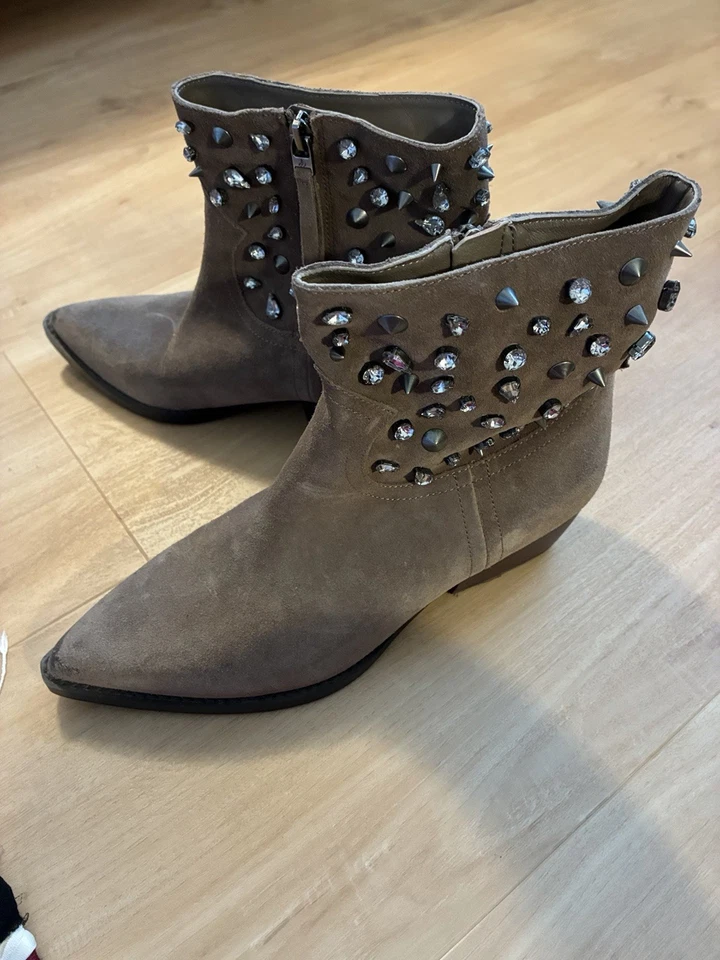 Sam Edelman Marrón Gamuza Tachonado Punta Tobillo Botín Cremallera Mujer 7.5 - Imagen 1 de 4