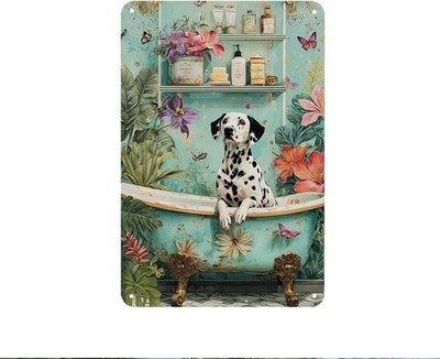 Dalmatian Dog Tin Metal Signs Home Décor, Vintage Dalmatian in Bathtub print Aes