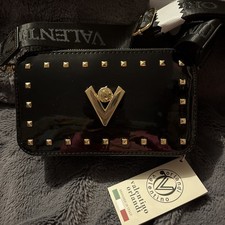 Valentino Orlandi Studded Crossbody Camera Bag-Black Patent- Style # V-3003 NWT