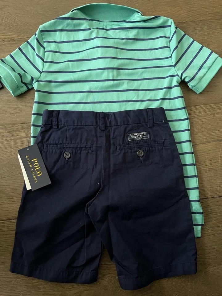 Polo Ralph Lauren ragazzo set di polo e pantaloncini chino taglia 5 blu navy/turq - Immagine 2 di 4