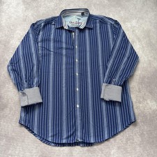 Robert Graham Shirt Mens XL Blue Stripe Long Sleeve Button Contrast Cuff Casual