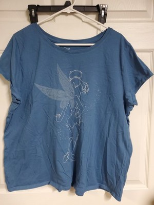 Disney Fairy Tinker Bell Blue XXL Womens Tee Shirt Cap Sleeve 50/50 Cotton/Poly