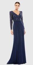 Mac Duggal Navy Embellished Long Sleeve Column Gown Dress Size 16