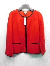 Chico's Size 2 L NWT Red Textured Wool Jacket Black Trim Full Zip Blazer NEW Tag