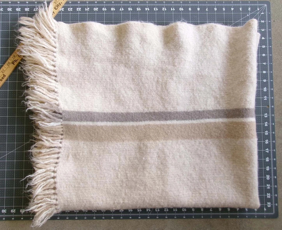 Churchill Weavers Hand Woven Wool Cream Brown Stripe Throw Blanket 42x49 vintage - Image 2 of 4