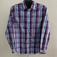 Banana Republic Men's Purple Plaid Slim Fit Button Down Shirt Size Medium