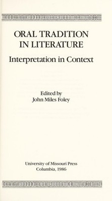 Oral Tradition in Literature Hardcover