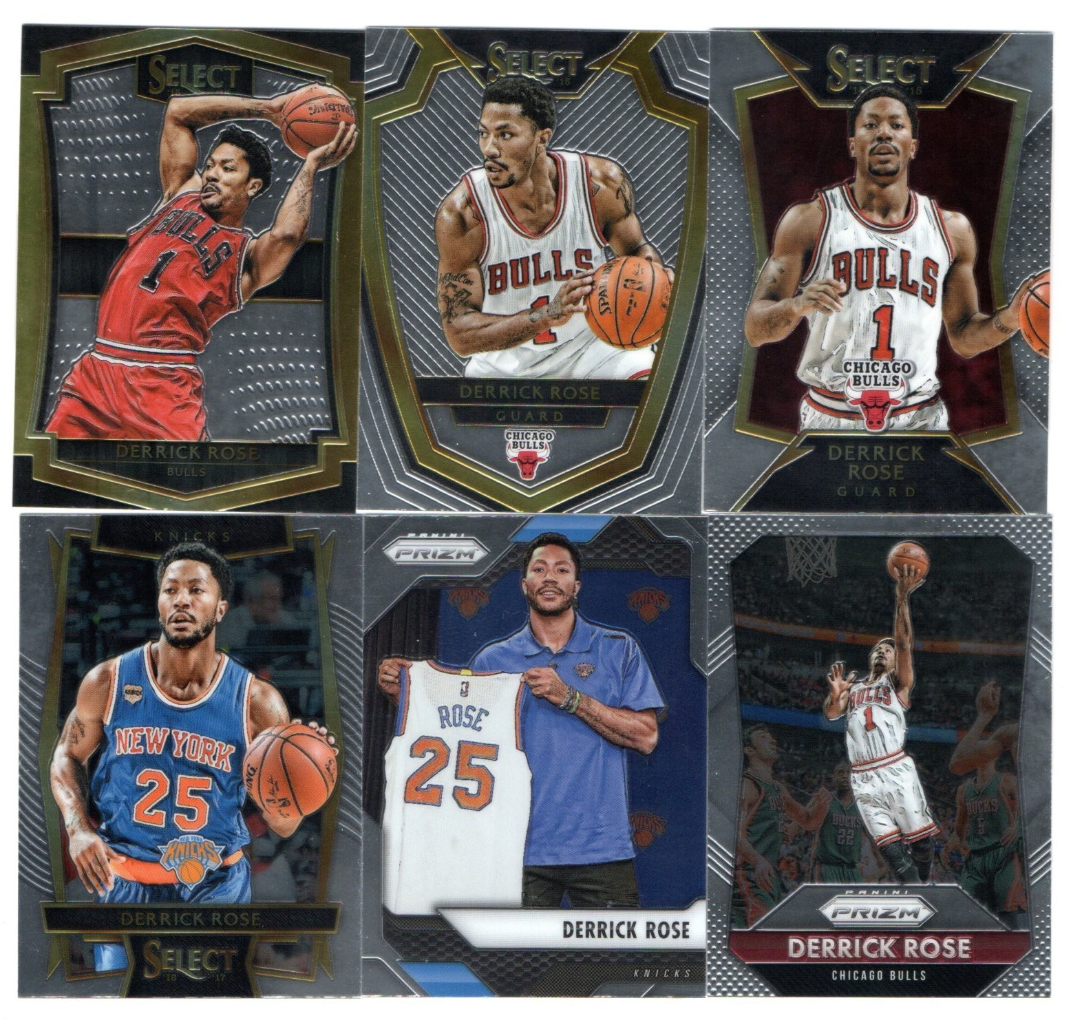 2014-15 2015-16 2016-17 Panini Select Prizm Derrick Rose 6 Card Lot Free Ship