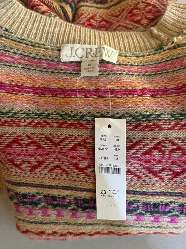 Новый с Ярлыками J. Экипаж размер M Fairisle полоски пуловер свитер Puff рукав цветной BM172 - Изображение 2 из 4