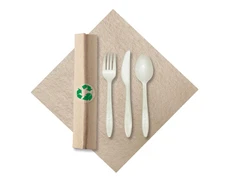 Hoffmaster 119993 Linen Natural Pre-rolled Napkin Cutlery (2 packs of 50 / Case)