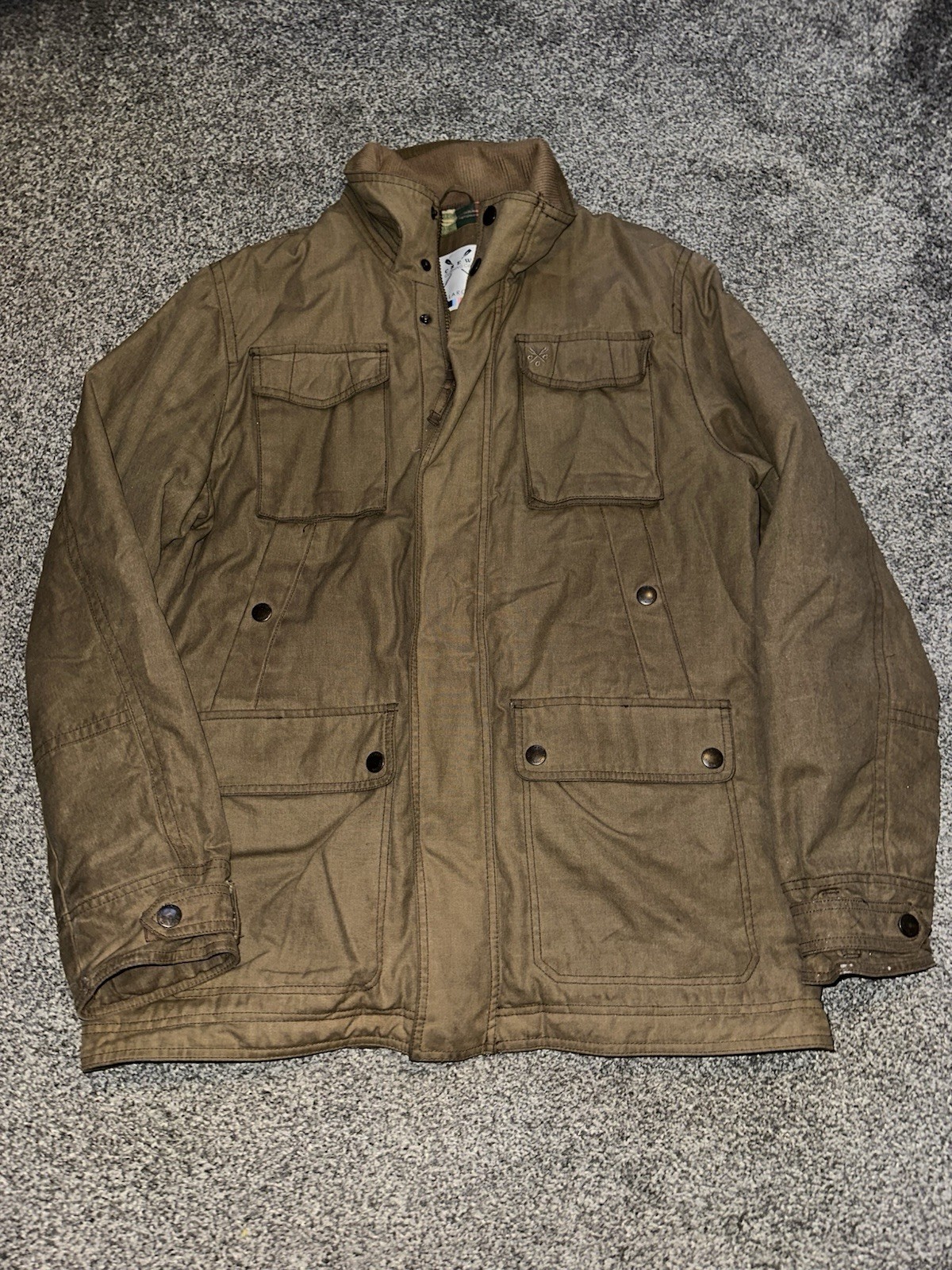 Mens Crew Clothing Coat, Size XL, Green, Full Zip, Pockets, Padded, Lined, (G9)