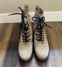 Marc Fisher LTD Womens Beige Leather Combat Ankle Boots Lace-Up Zip 8.5M