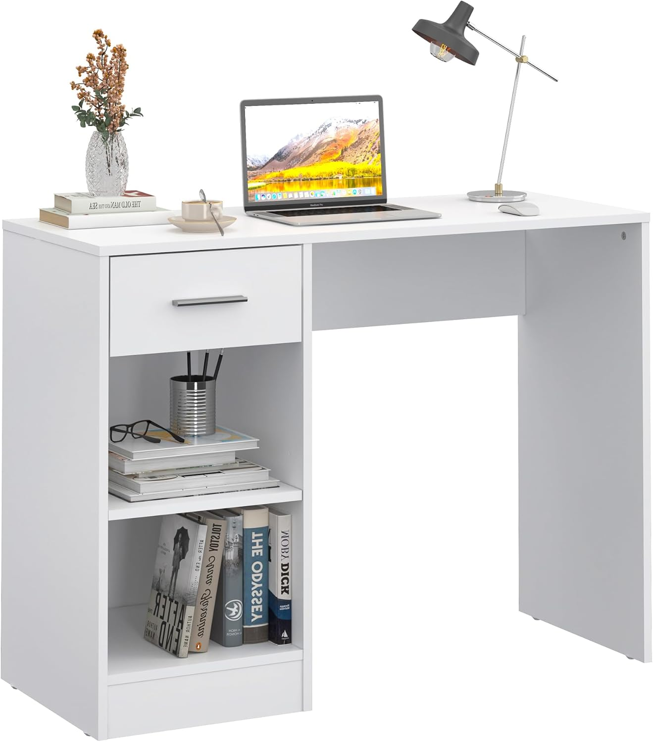 Computer Desk Compact Drawer Shelves Storage Home Office Workstation Black Wood