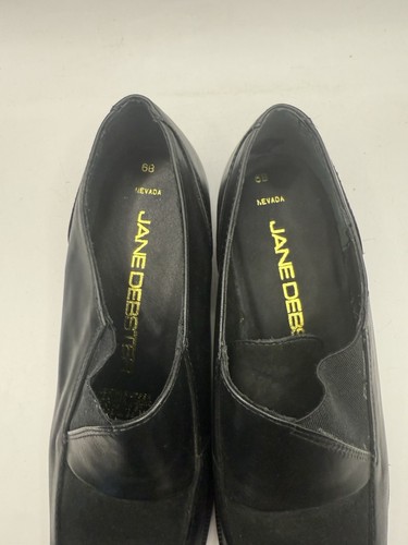 JANE DEBSTER Nevada Black Leather Heeled Shoes Size 6 Slip One Closed Toe - Picture 2 of 11