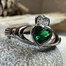 Claddagh Ring Irish Ireland Gift Ladies Promise Love Green Ring 925