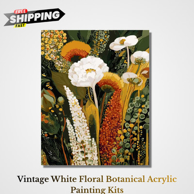 Vintage White Wildflower Paint by Numbers Kit for Adults DIY Acrylic Art 16x20