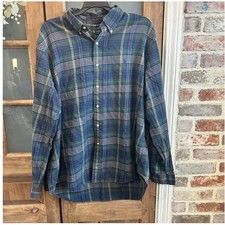 Ralph Lauren Mens XL Plaid Button Down Shirt Green Blue Cotton Long Sleeve Pony