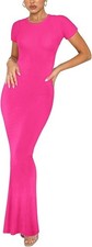 REORIA Women's Basic Summer Casual Lounge Long Dress Elegant Short Sleeve S S01