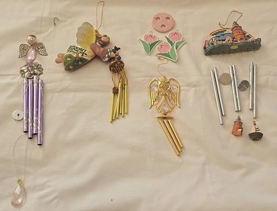 Lot Of 5 Wind Chimes 3 Angel,1 Lighthouse,1 Ceramic Russ Tulip